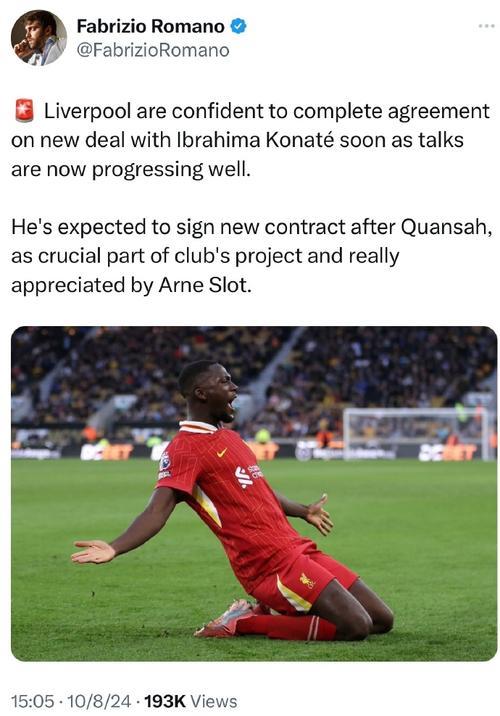 罗马诺：科纳特很快会和利物浦完成新合同续约